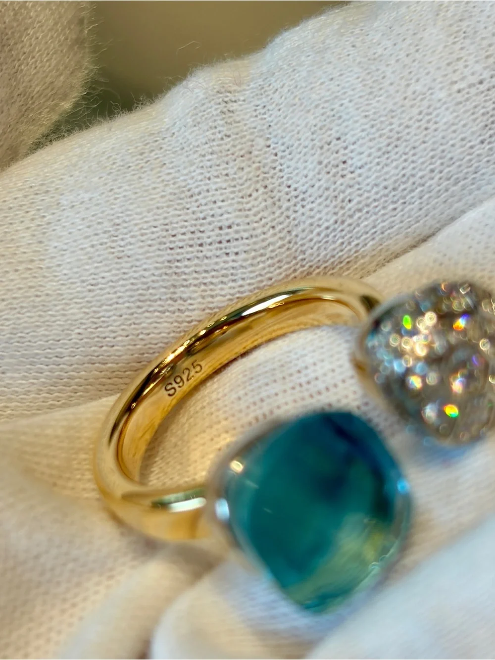 New Certified 14K Gold Plated S925 Two-Stone Sky Blue simulated Topaz Ring